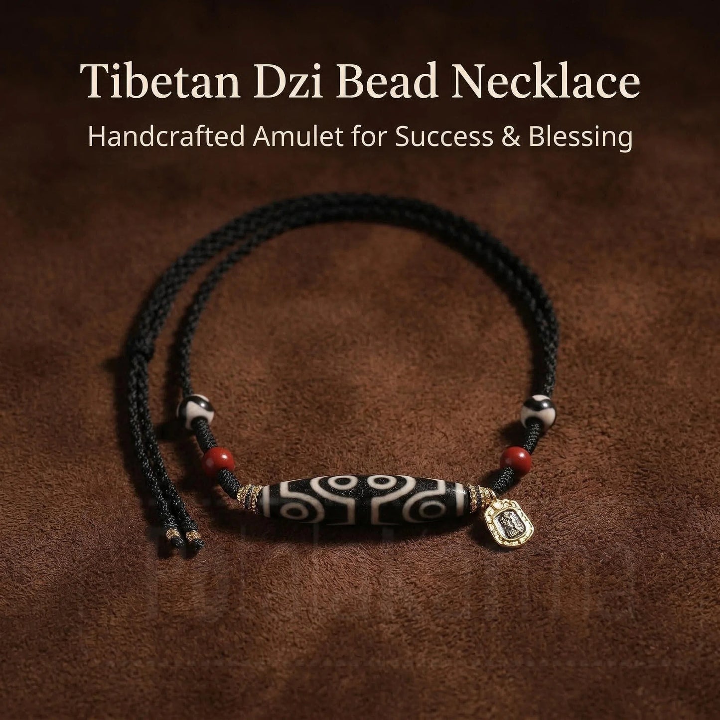 Eight eye and tiger tooth dzi necklace side view