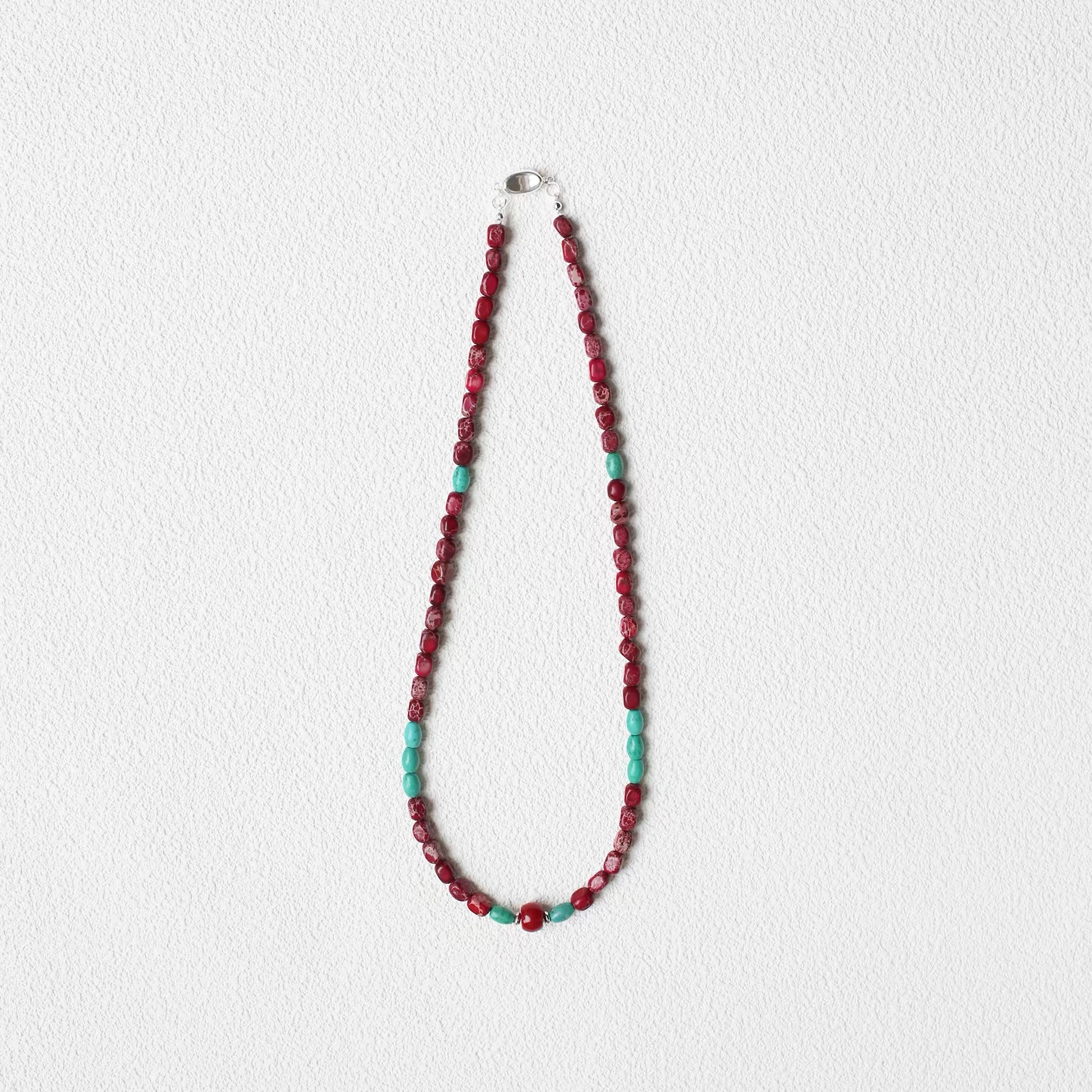 Tibetan style chicken blood stone and turquoise necklace main view