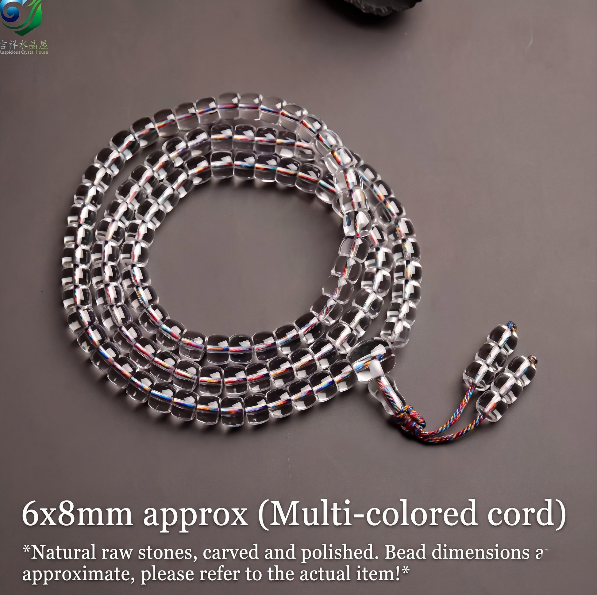 Kailash clear quartz mala bead detail