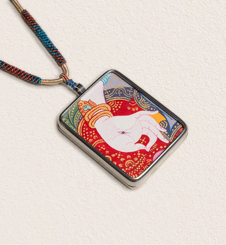White Tara hand painted thangka pendant necklace main view
