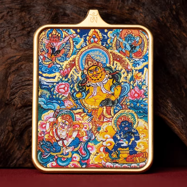 Five Wealth Gods hand painted thangka pendant main view