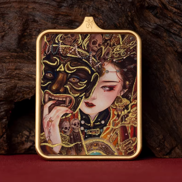 Past Present hand painted thangka pendant No 4 main view