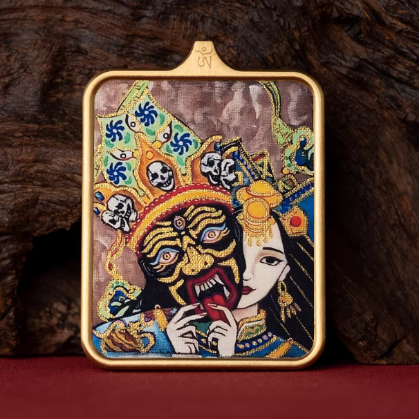 Past Present hand painted thangka pendant main view