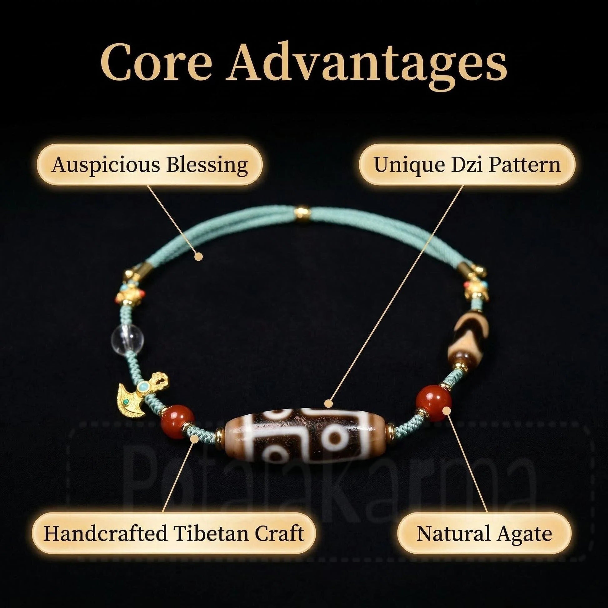 Six eye dzi bead necklace product angle