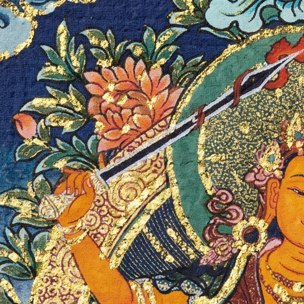 Hand painted Manjushri pendant close up