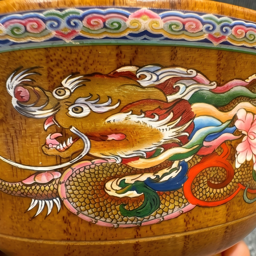 Yellow dragon wood bowl side view