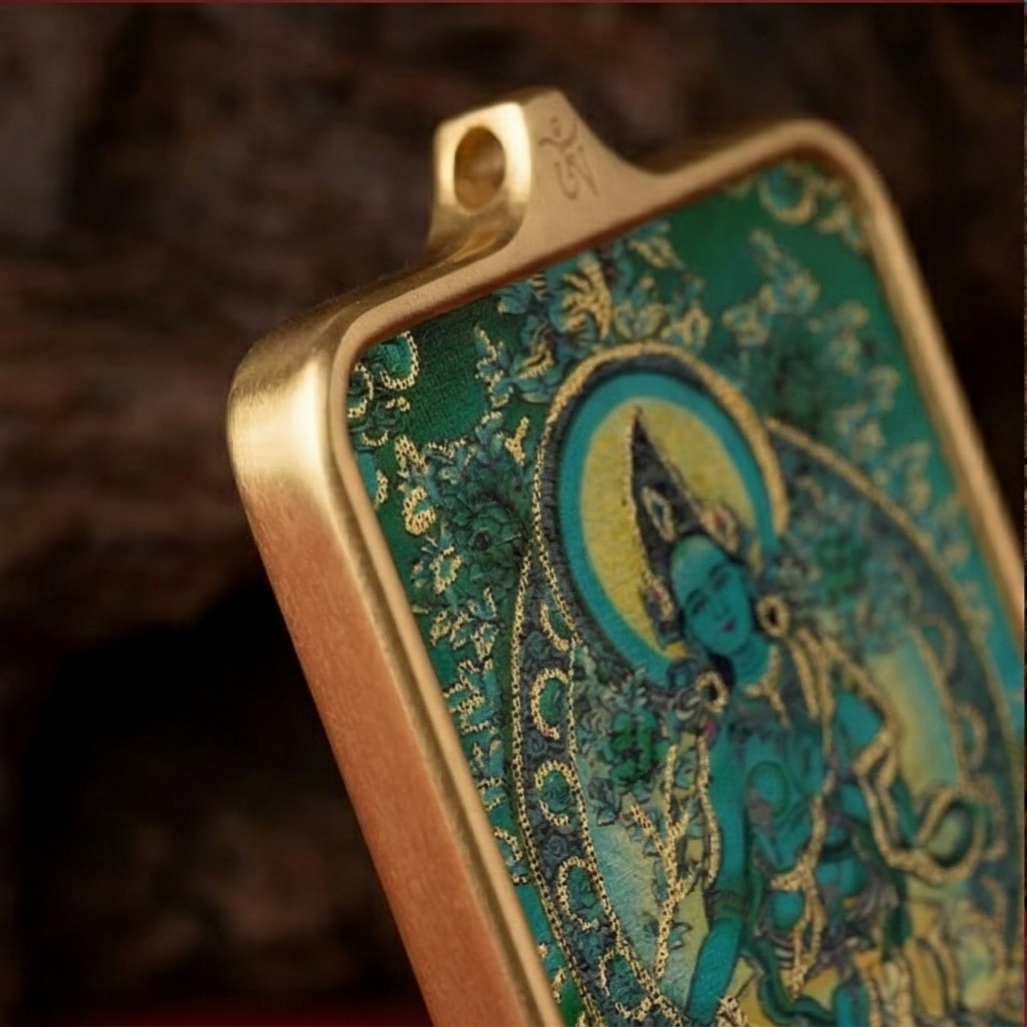 Green Tara pendant frame detail