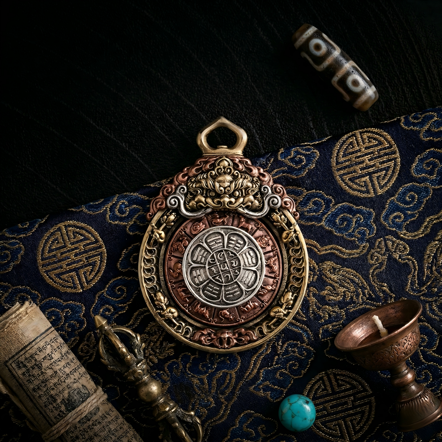Vajra Heart Bagua pendant red copper main view
