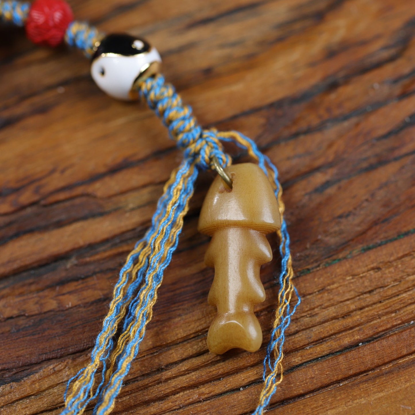 Tibetan carved yak bone mala detail