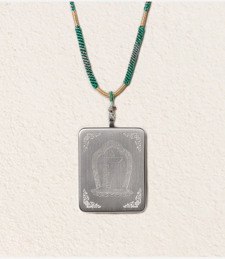 Green Tara thangka pendant necklace side view