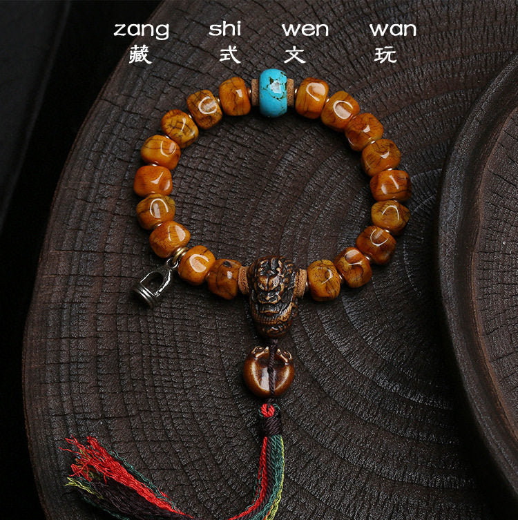 Tibetan style carved yak bone faceless bead bracelet main view