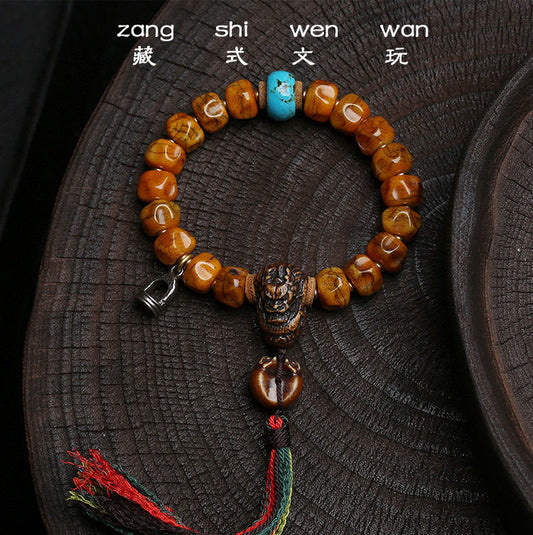 Tibetan style carved yak bone faceless bead bracelet main view