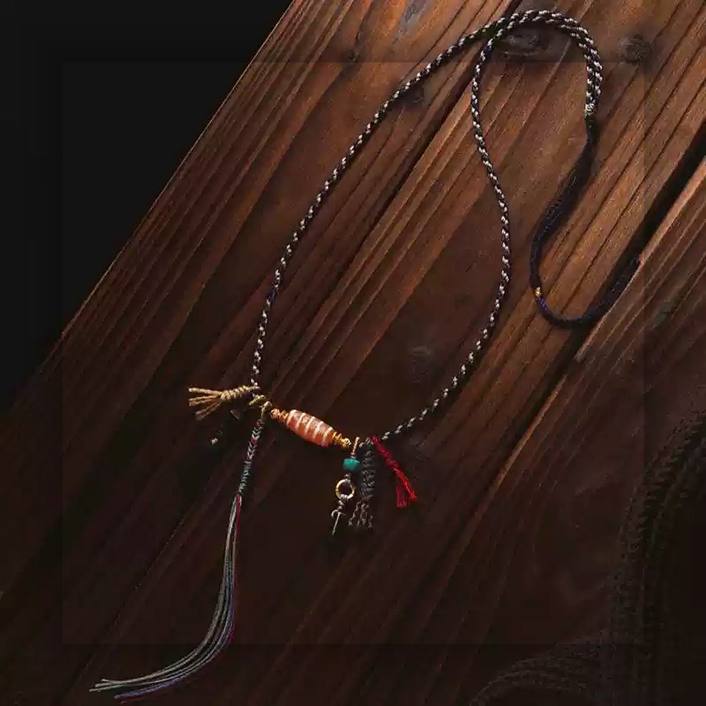 Handcrafted Tibetan agate Dzi bead multi strand necklace front full view