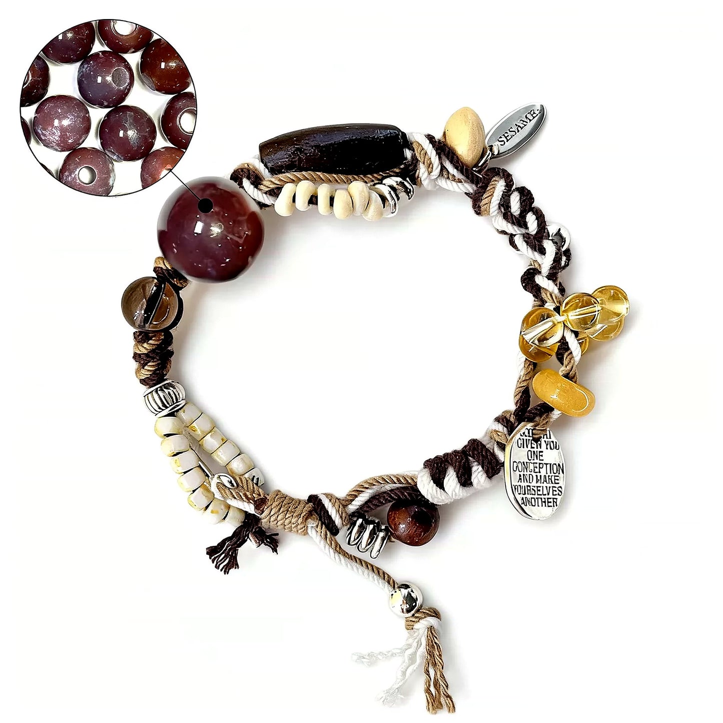 Wine Purple Large-Bead Agate Braided Bracelet front full view