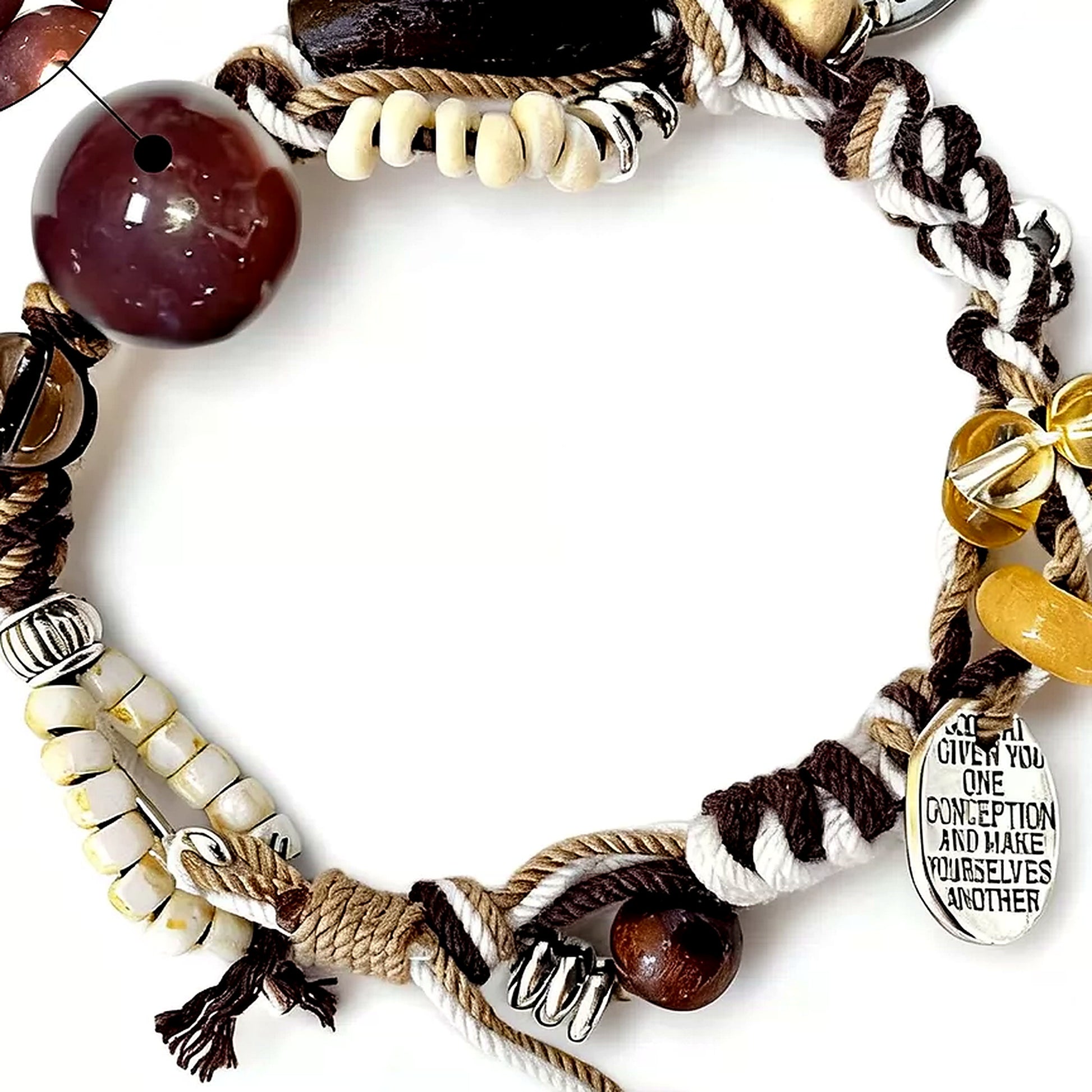 Wine Purple Large-Bead Agate Braided Bracelet texture close-up