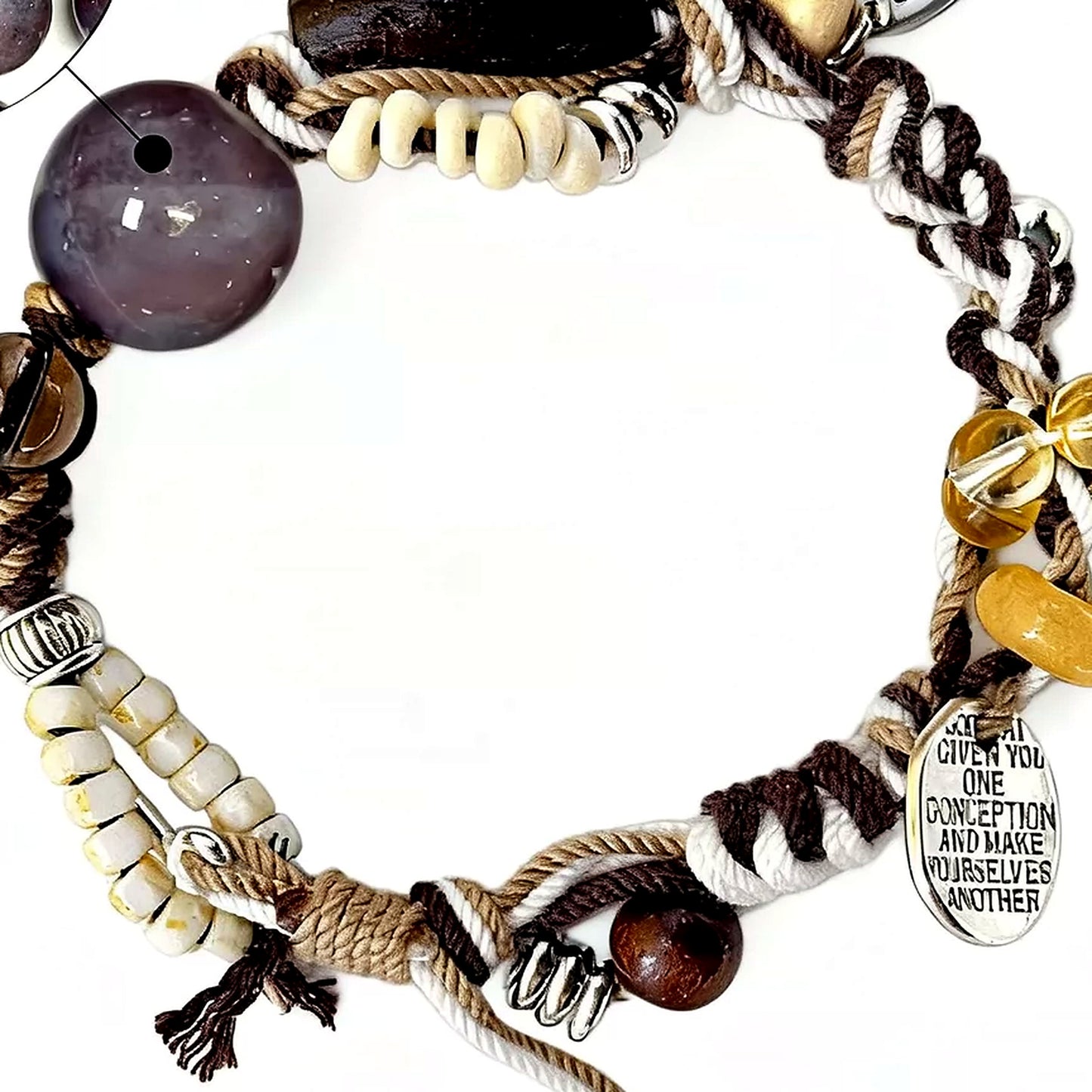 Deep Purple Large-Bead Agate Braided Bracelet texture close-up