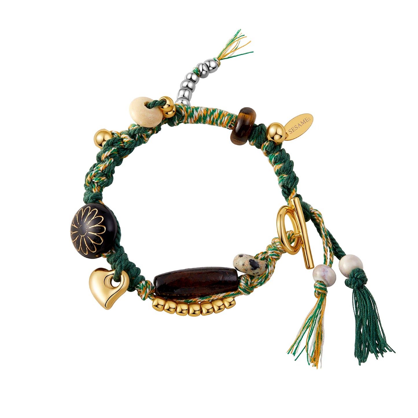Long Summer Meadow Agate Braided Bracelet - OT Gold Clasp front full view