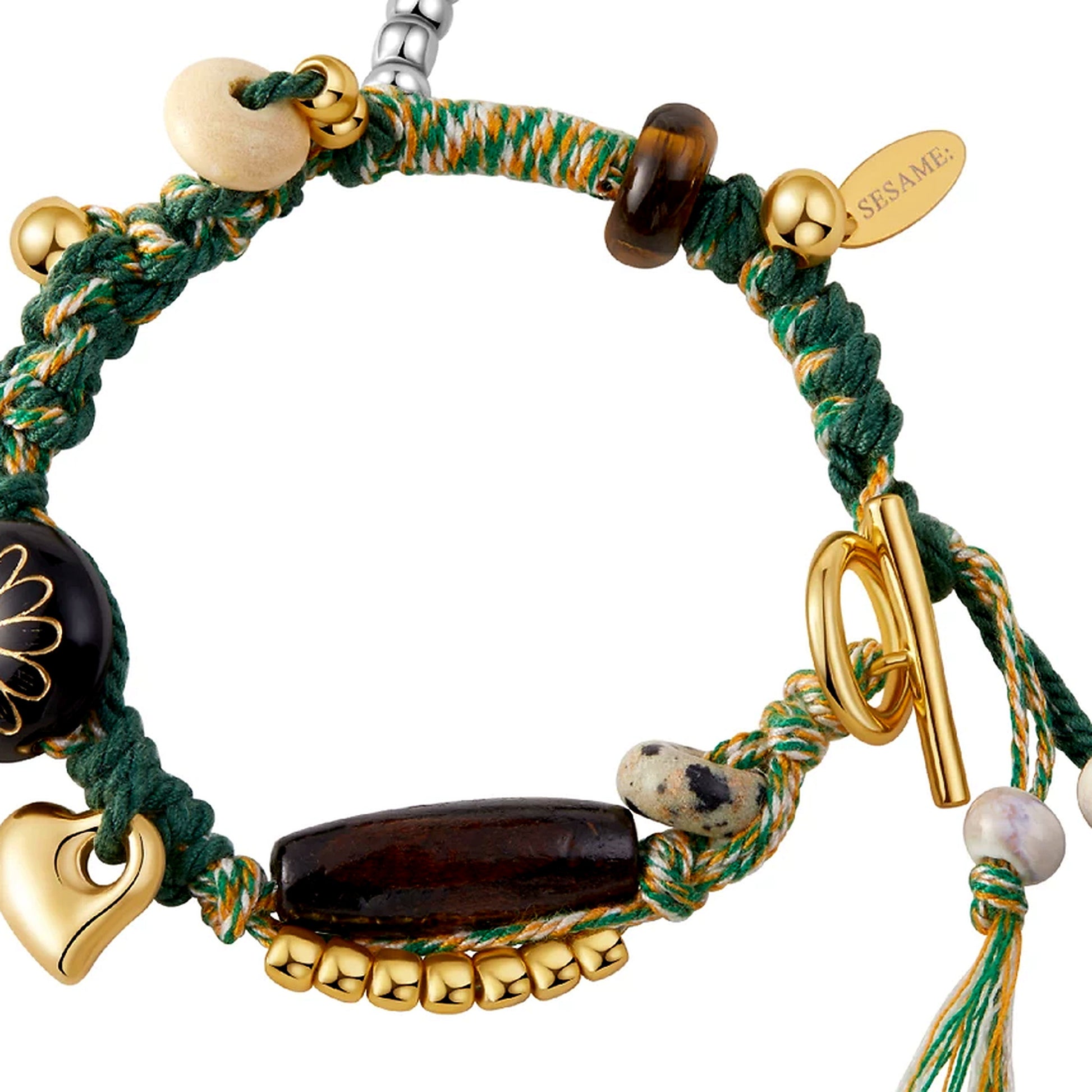 Long Summer Meadow Agate Braided Bracelet - OT Gold Clasp texture close-up