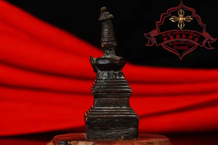 Handcrafted Tibetan six syllable mantra stupa main view