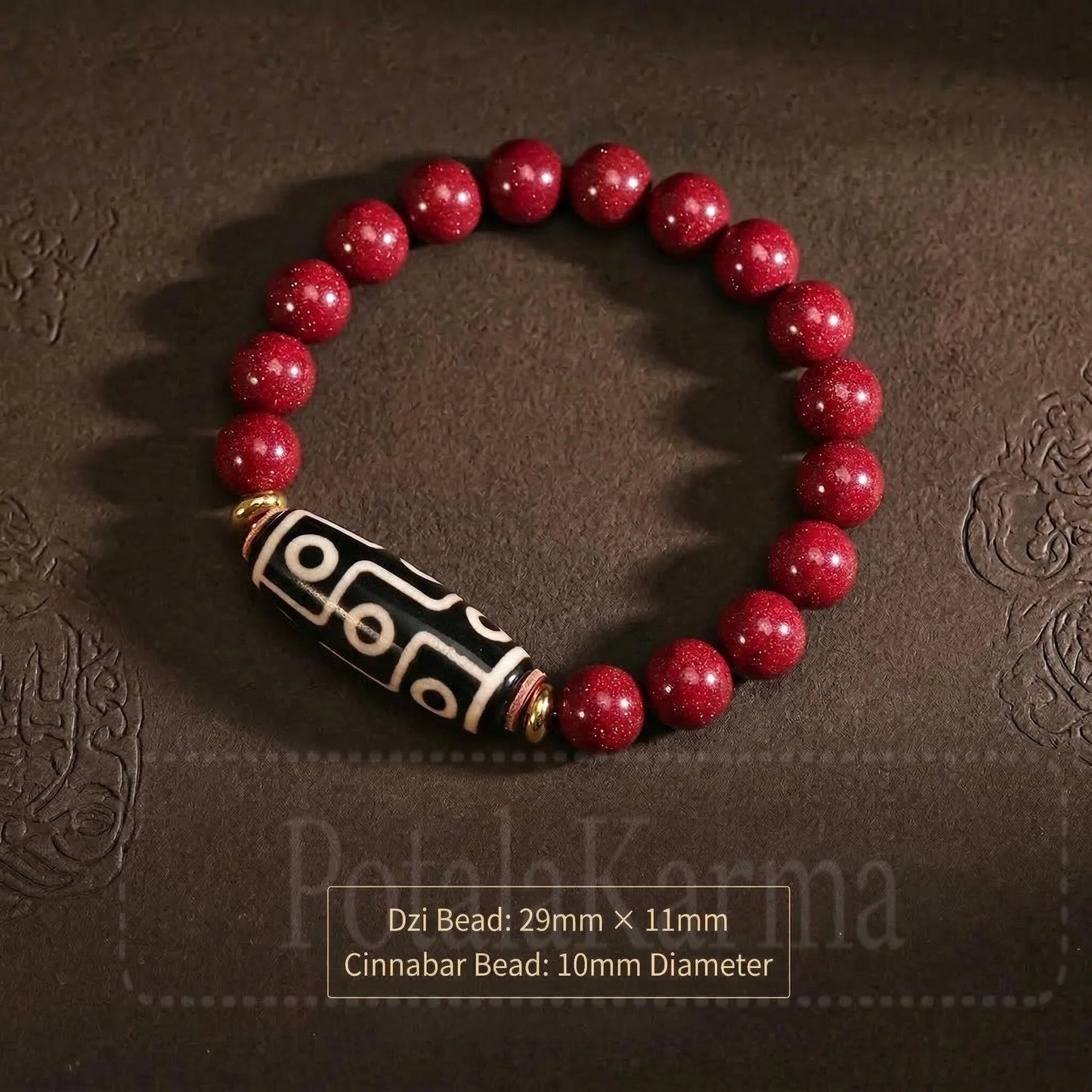 Cinnabar style dzi bead bracelet side view