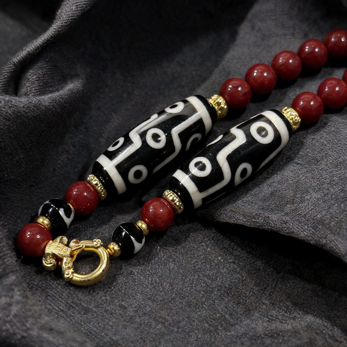 Design D dzi bead pendant detail close-up