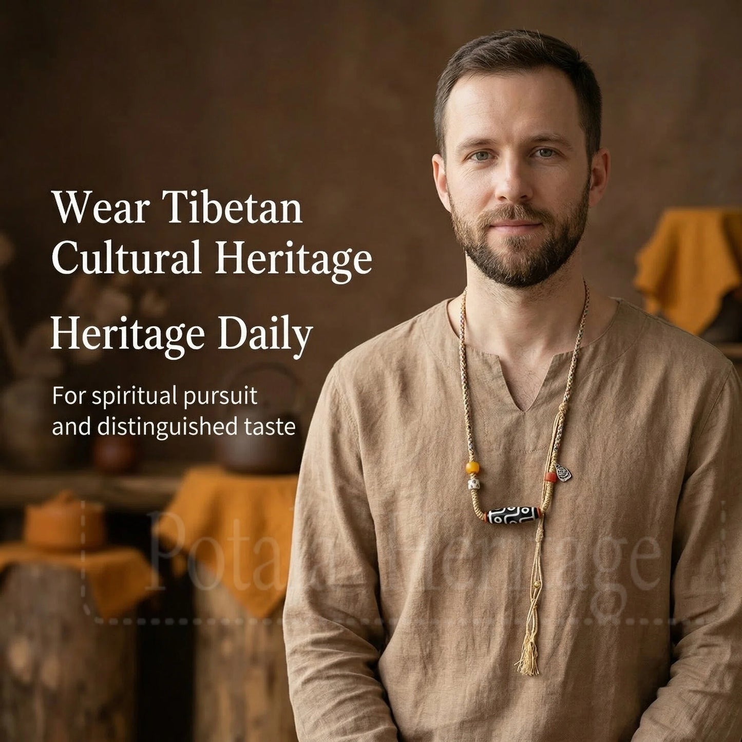 Potala Heritage nine eye dzi bead necklace full view