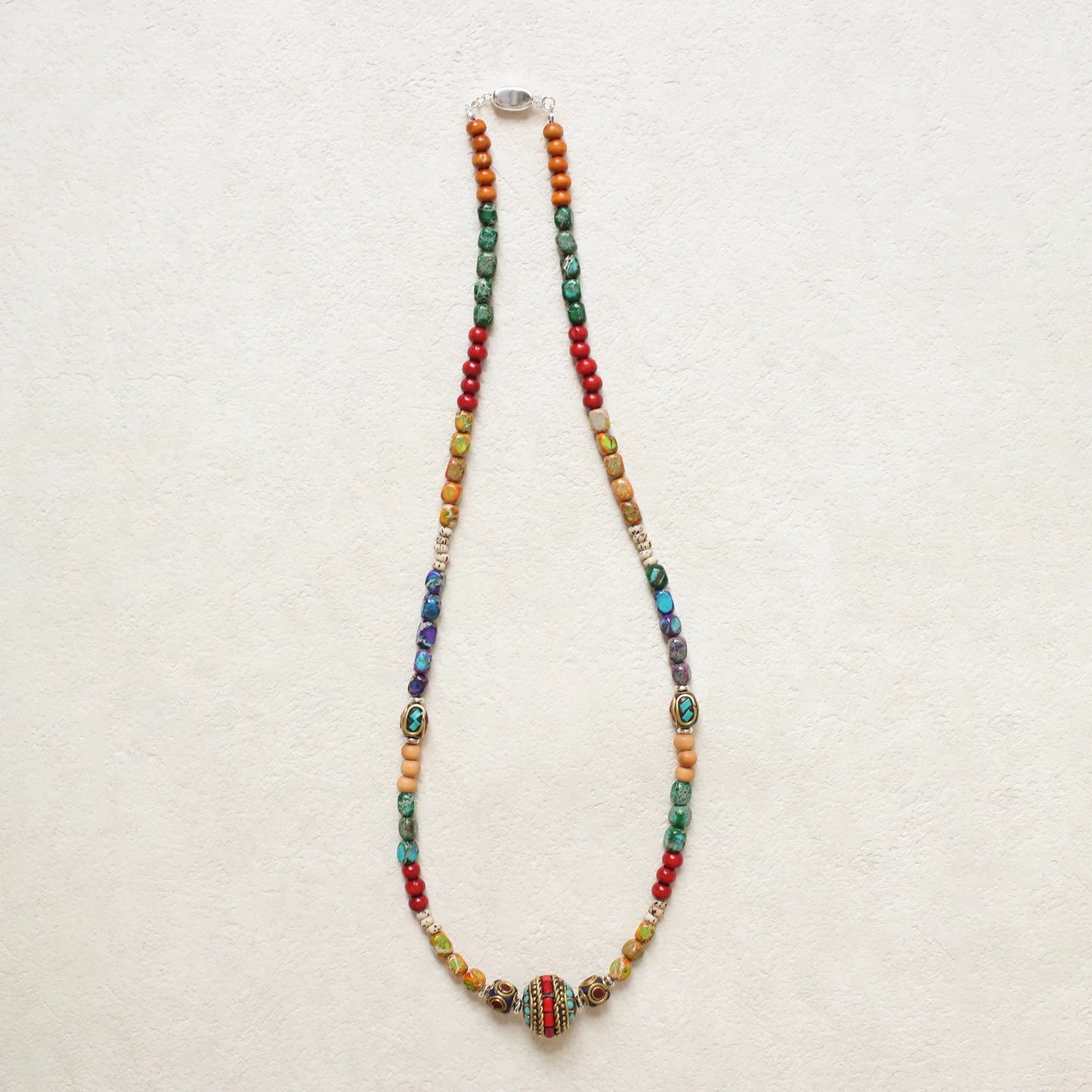 Colorful Tibetan turquoise bodhi bead necklace main view