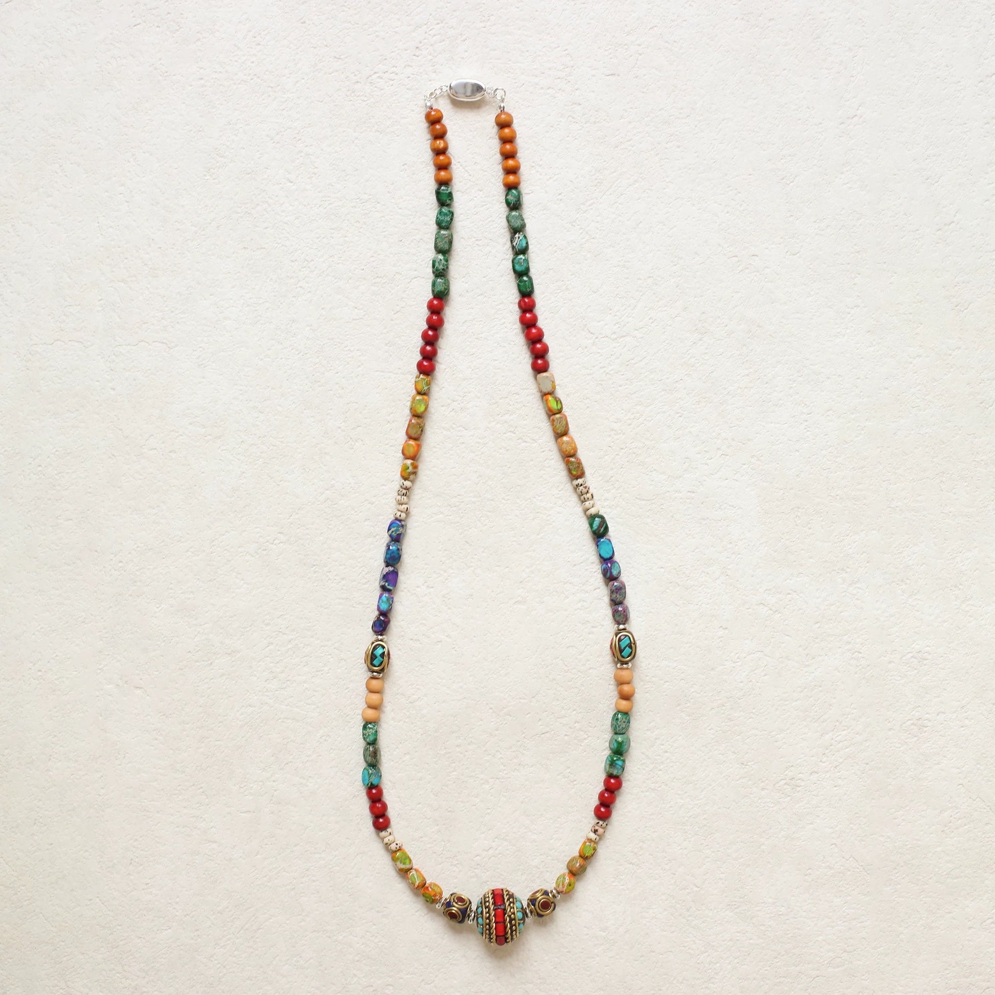 Colorful Tibetan turquoise bodhi bead necklace main view