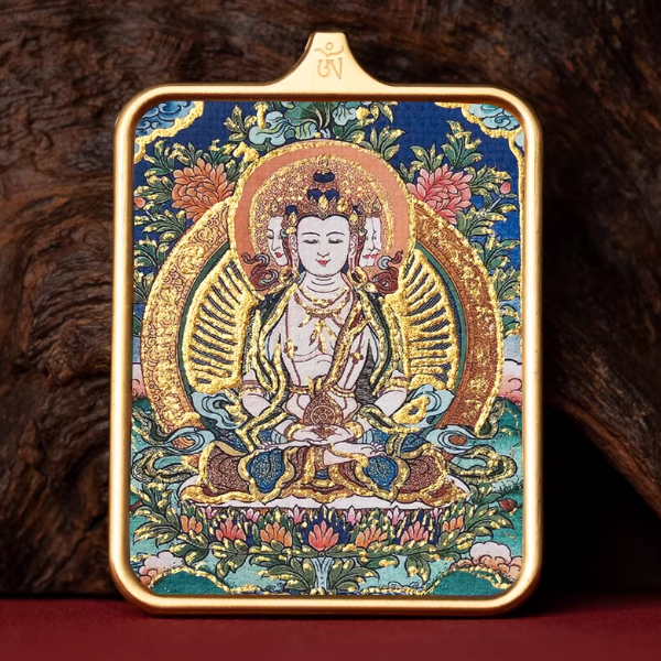 Mahavairocana hand painted thangka pendant main view