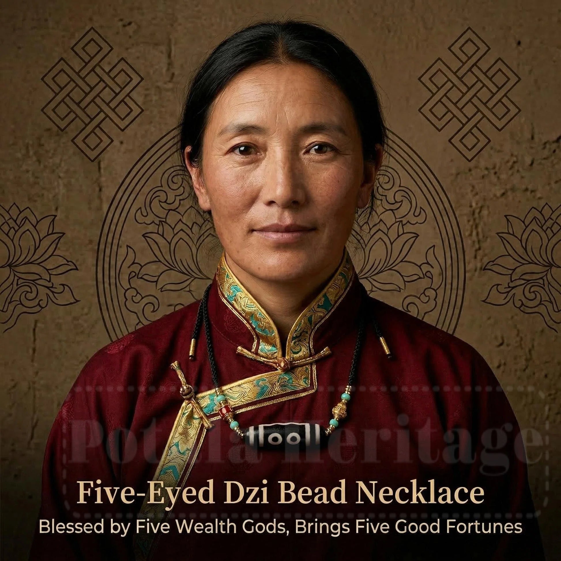 Dzi bead liuli necklace close detail
