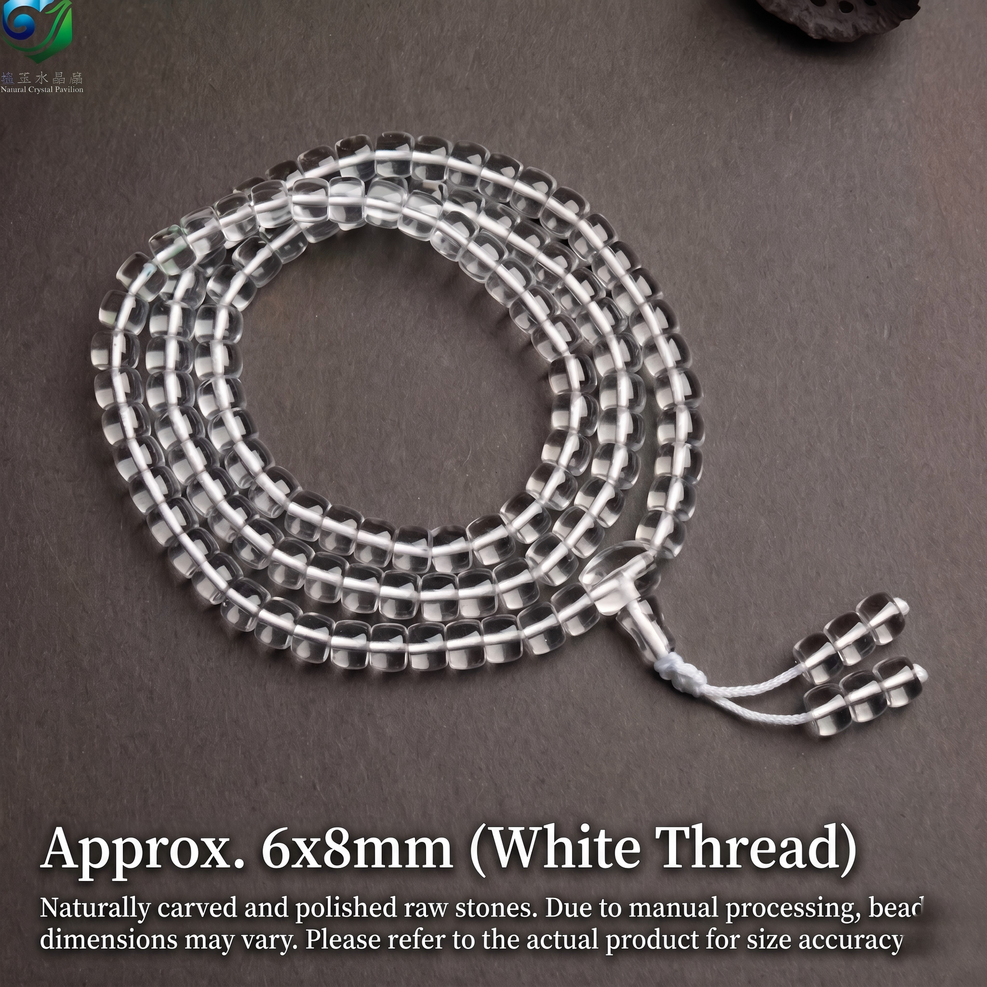 Potala Heritage clear quartz 108 bead mala bracelet front view