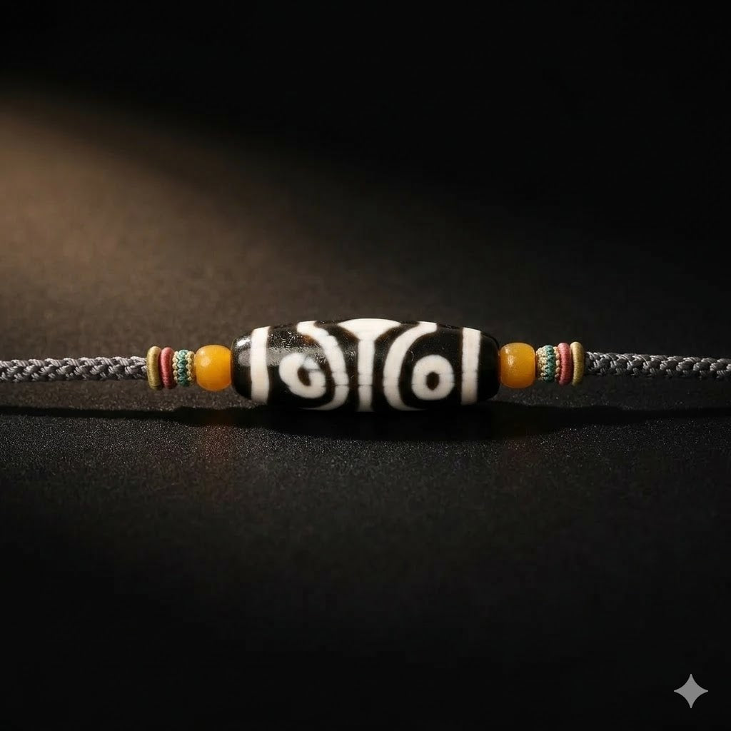 Handmade four eye dzi bead necklace main view